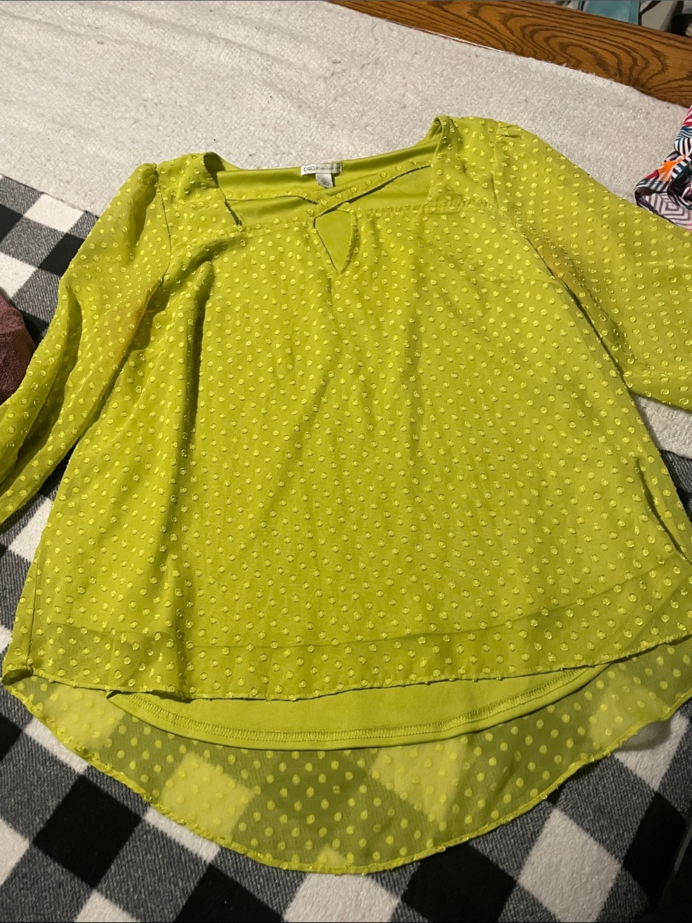 Cato Lime Green Dot Textured Blouse